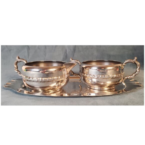 Viking Plate Silver Creamer, Sugar Bowl & Tray Set - Canadian Made - Picture 8 of 11